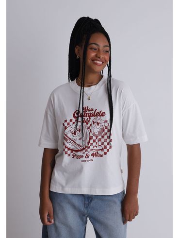 Camiseta manga curta estampada pizza and wine edition