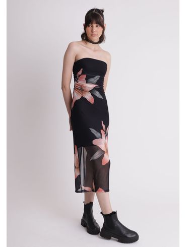 Vestido midi em tule sem alça