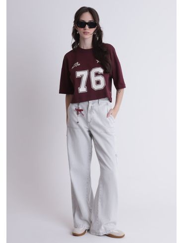 Camiseta Cropped Ampla com Estampa College 76