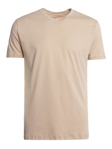 Camiseta Básica Gola V Masculina BEGE