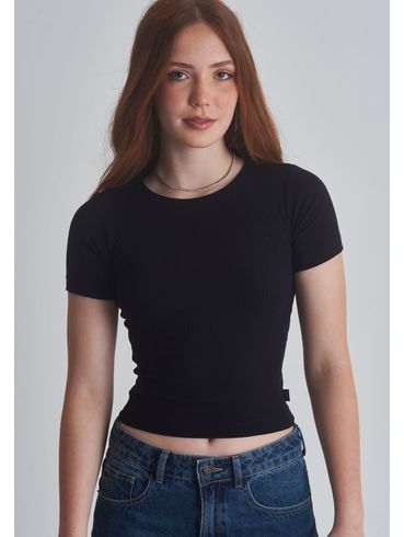 Blusa básica canelada preta