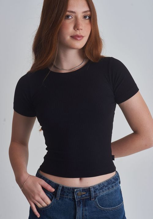 Blusa básica canelada preta