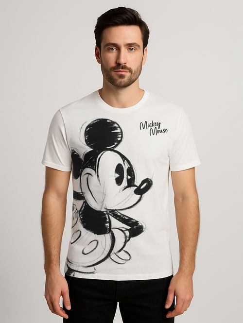 Camiseta Manga Curta Mickey Mouse Masculina OFF WHITE