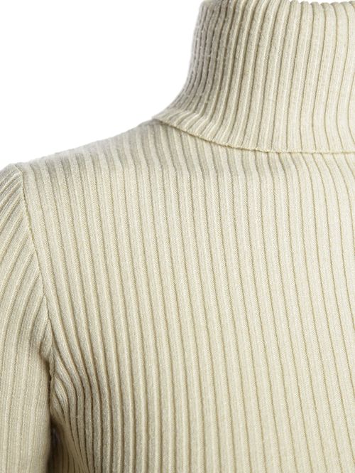 Blusa Tricot Manga Longa Gola Alta Feminina BEGE