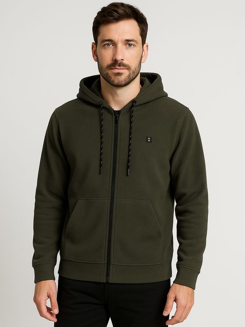 Jaqueta Fleece com Capuz Masculina VERDE