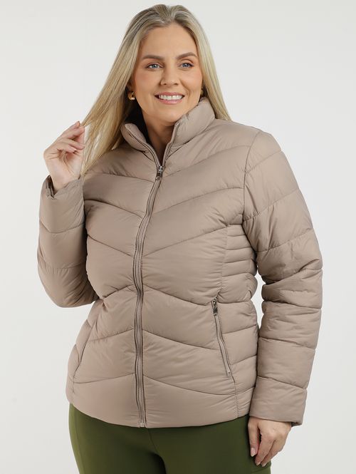 Jaqueta Puffer Nylon Forrada Plus Size Feminina MARROM