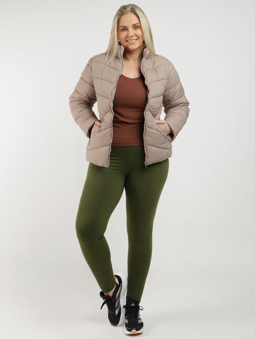Jaqueta Puffer Nylon Forrada Plus Size Feminina MARROM