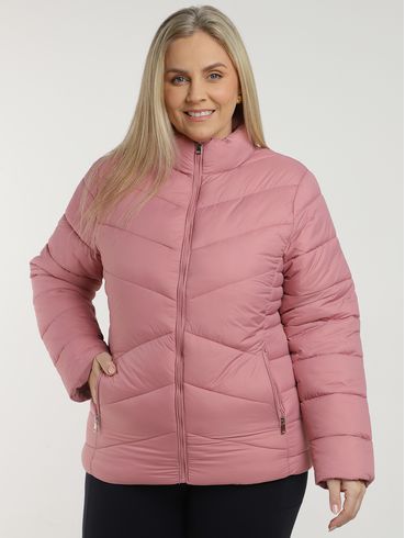 Jaqueta Puffer Nylon Forrada Plus Size Feminina ROSA CLARO