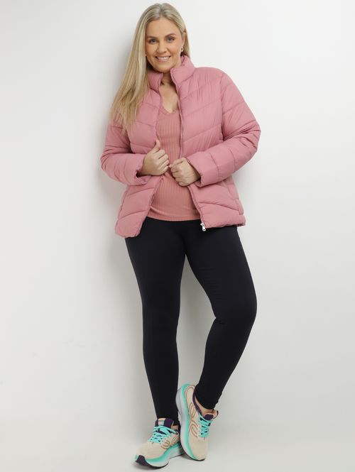 Jaqueta Puffer Nylon Forrada Plus Size Feminina ROSA CLARO
