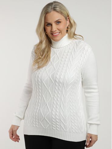 Blusa Tricot Manga Longa Plus Size Feminina OFF WHITE