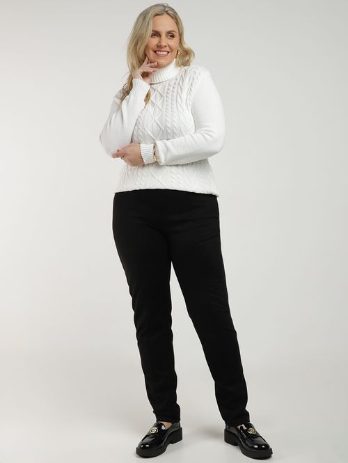 Blusa Tricot Manga Longa Plus Size Feminina OFF WHITE