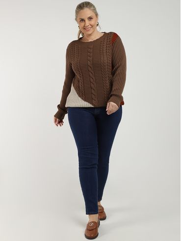Blusa Tricot Manga Longa Plus Size Feminina MARROM