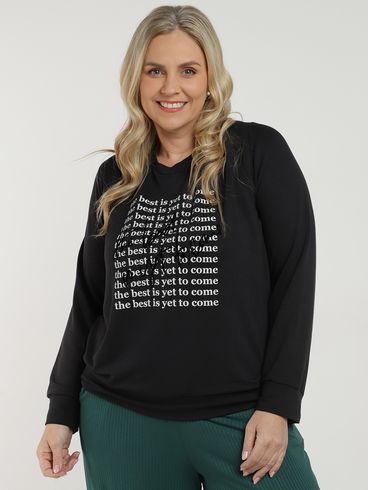 Blusa Manga Longa Plus Size Feminina PRETO