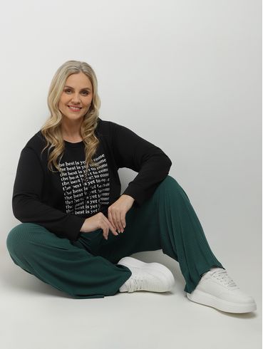 Blusa Manga Longa Plus Size Feminina PRETO
