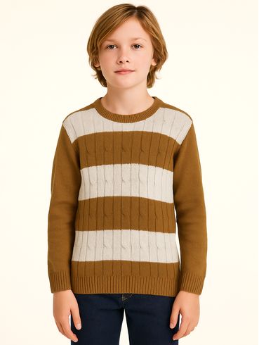 Blusão Tricot Infantil Para Menino - MARROM/BEGE