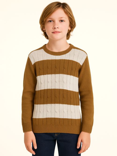 Blusão Tricot Infantil Para Menino - MARROM/BEGE