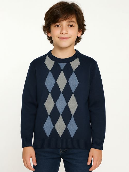Blusão Tricot Infantil Para Menino - MARINHO/CINZA/AZUL