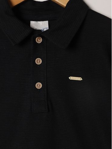 Polo Manga Longa Infantil Para Menino - PRETO