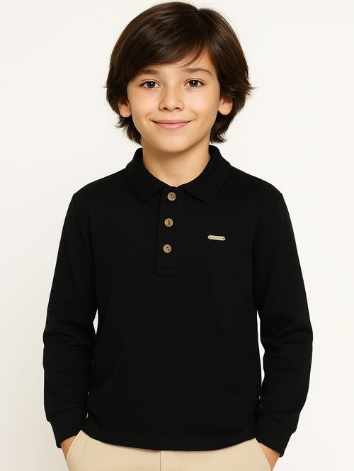 Polo Manga Longa Infantil Para Menino - PRETO
