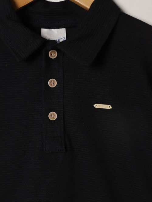 Polo Manga Longa Infantil Para Menino - PRETO