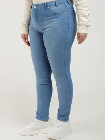 Calça Jeans Cigarrete Delavê Plus Size Feminina AZUL