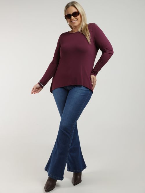 Blusa Manga Longa Autentique Plus Size Feminina BORDO/MARROM