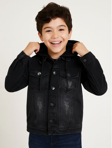 Jaqueta Jeans Infantil Para Menino - PRETO