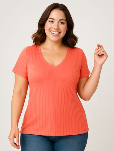 Blusa Manga Curta Autentique Plus Size Feminina LARANJA