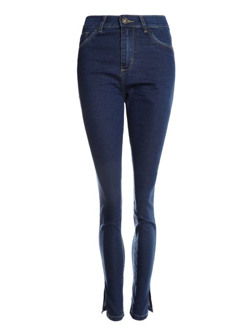 Calça Jeans Cigarrete Fenda na Barra Feminina AZUL
