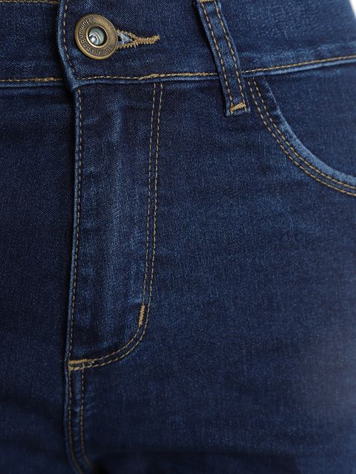 Calça Jeans Cigarrete Fenda na Barra Feminina AZUL