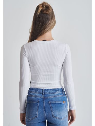 Blusa básica canelada manga longa branca