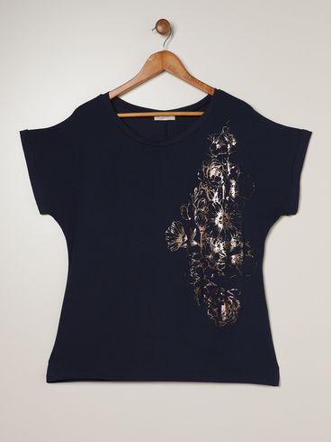 Blusa Manga Curta Floral Plus Size Feminina MARINHO