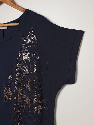 Blusa Manga Curta Floral Plus Size Feminina MARINHO