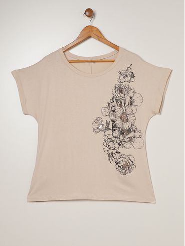 Blusa Manga Curta Floral Plus Size Feminina AREIA