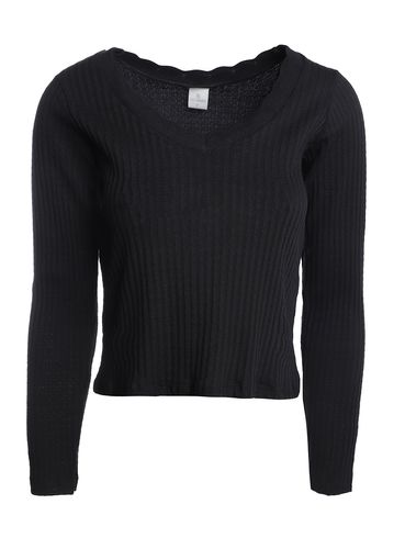 Blusa Canelada Crochê Manga Longa Feminina PRETO