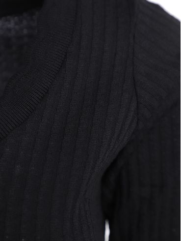 Blusa Canelada Crochê Manga Longa Feminina PRETO
