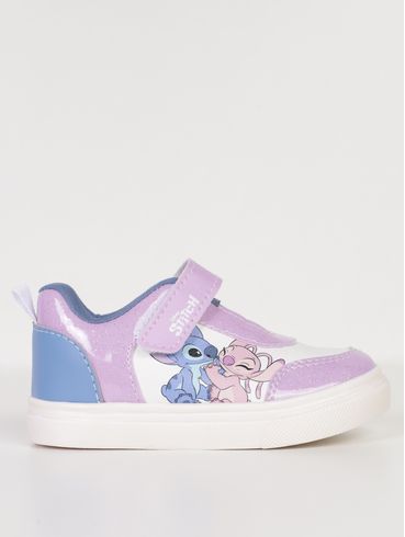 Tênis Velcro Stitch Disney Infantil Para Menina- BRANCO/LILAS