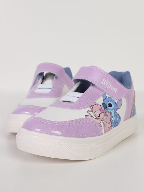 Tênis Velcro Stitch Disney Infantil Para Menina- BRANCO/LILAS
