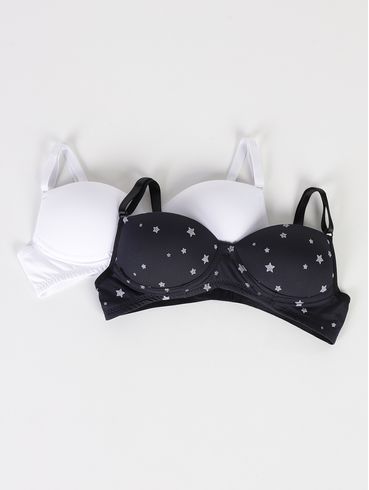 Kit com 02 Sutiãs Juvenil Para Menina - PRETO/BRANCO