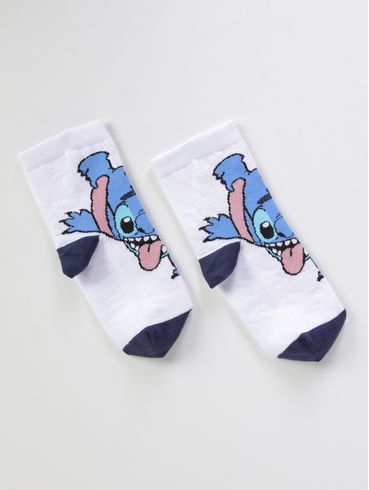 Meia Cano Médio Stitch Lupo Juvenil Para Menino- BRANCO