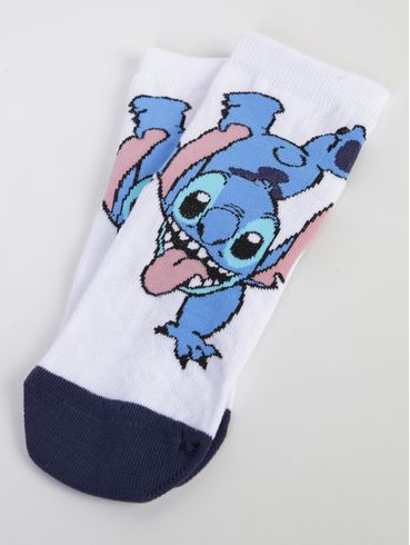 Meia Cano Médio Stitch Lupo Juvenil Para Menino- BRANCO