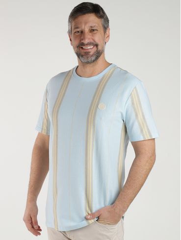 Camiseta Manga Curta Listrada Eletrón Masculina AZUL CLARO