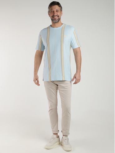 Camiseta Manga Curta Listrada Eletrón Masculina AZUL CLARO