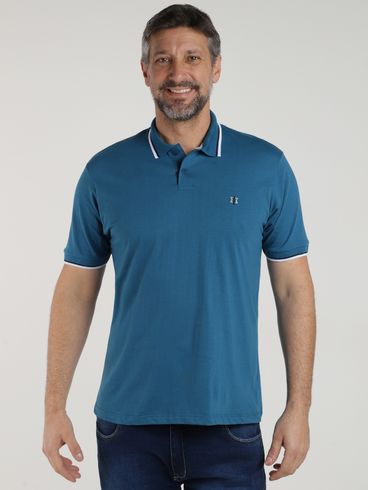 Polo Meia Malha Manga Curta Masculina AZUL