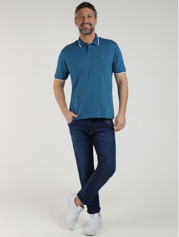 Polo Meia Malha Manga Curta Masculina AZUL