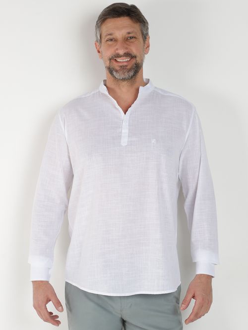 Camisa Comfort Fit Gola Padre Eletrón Masculina BRANCO
