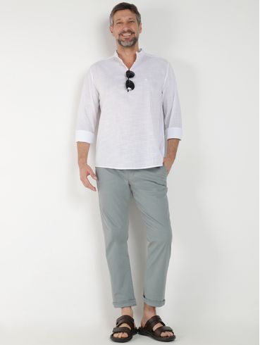 Camisa Confort Bata Gola Padre Eletrón Masculina BRANCO