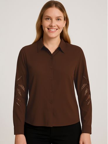 Camisa Bordado Vazado Eagle Rock Feminina CAFE