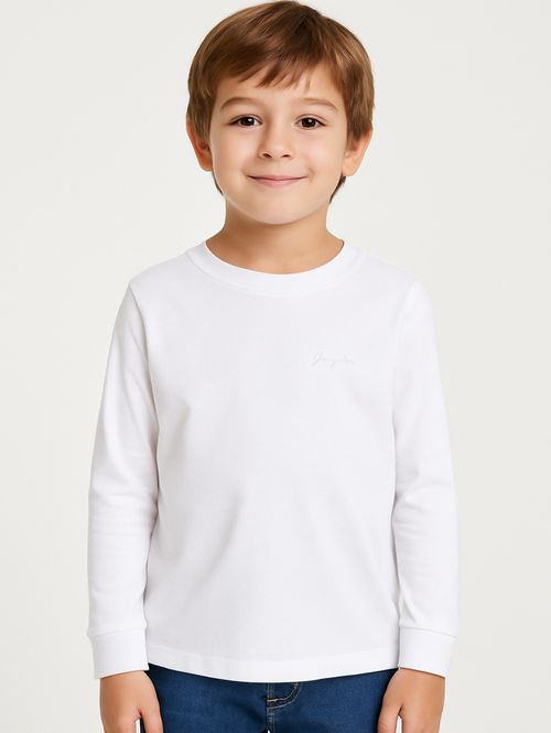 Camiseta Manga Longa Infantil Para Menino - BRANCO