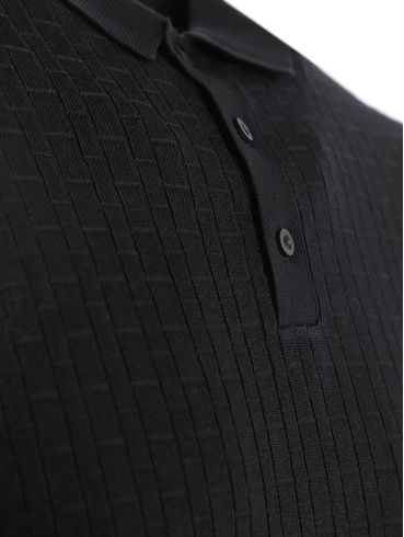 Polo Tricot Canelado Manga Curta Masculina PRETO